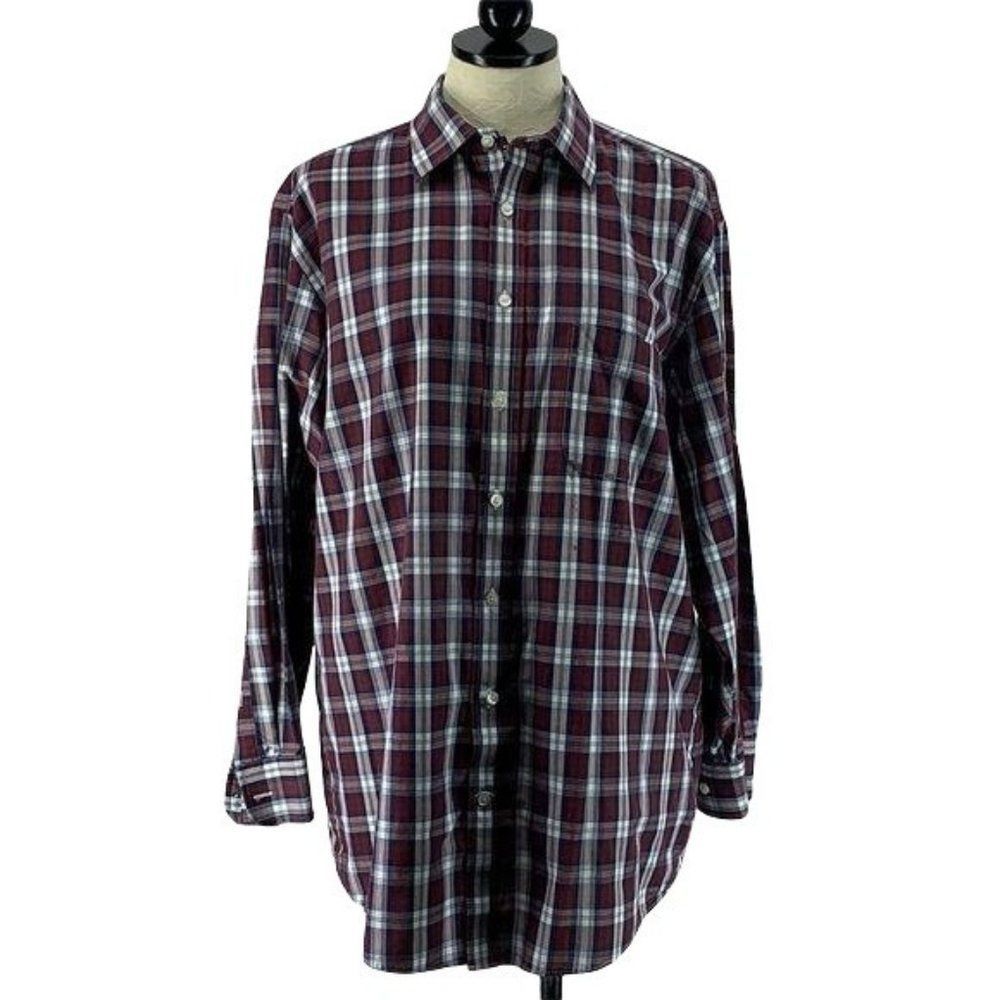 Stafford red long sleeve travel plaid 16.5 shirt